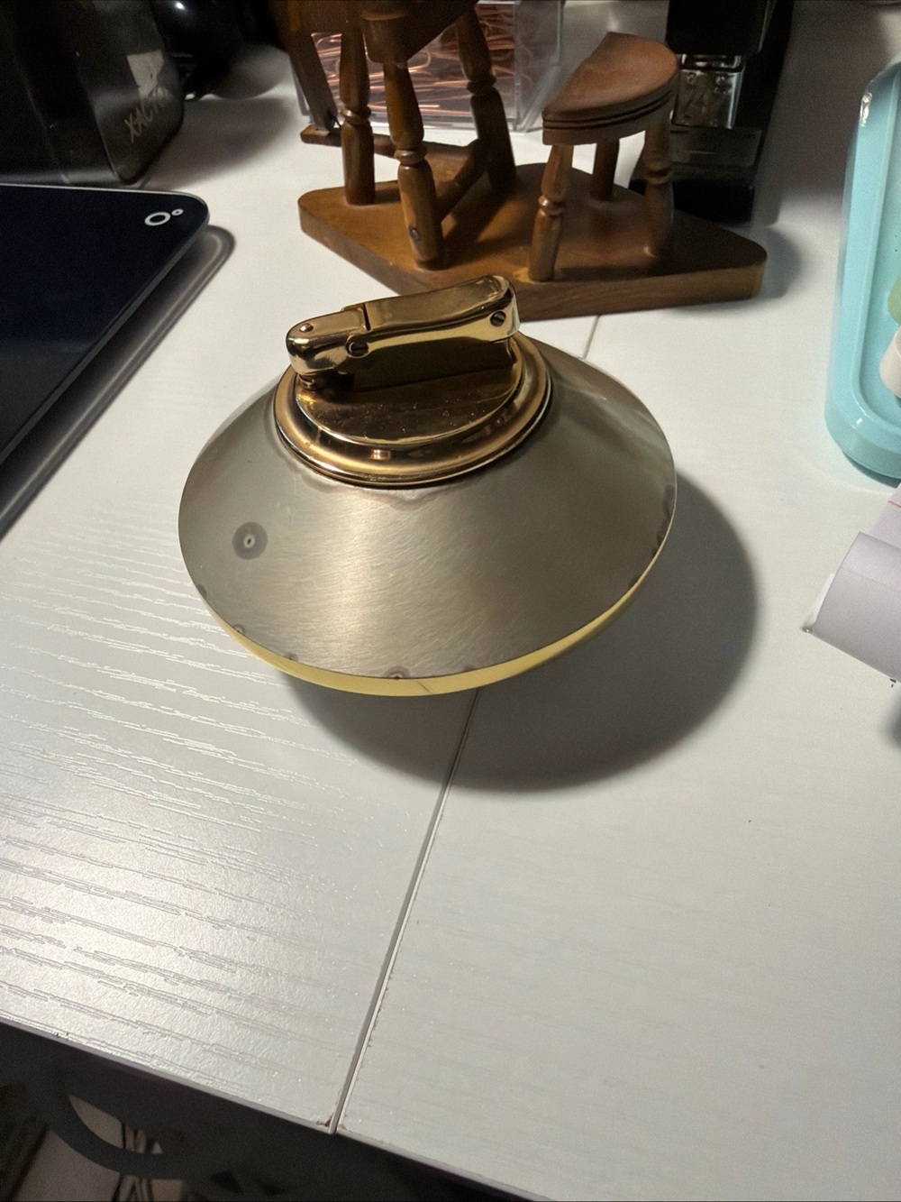 Vintage Brass Table Lighter with Brushed Metal Base